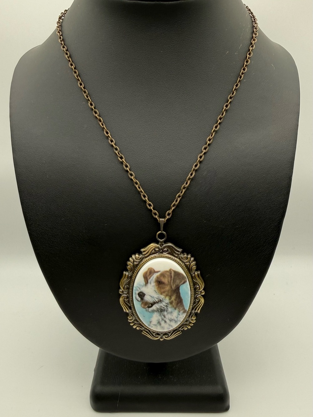 Vintage Wire Fox Terrier Dog Portrait Pendant Necklace – Victorian Revival